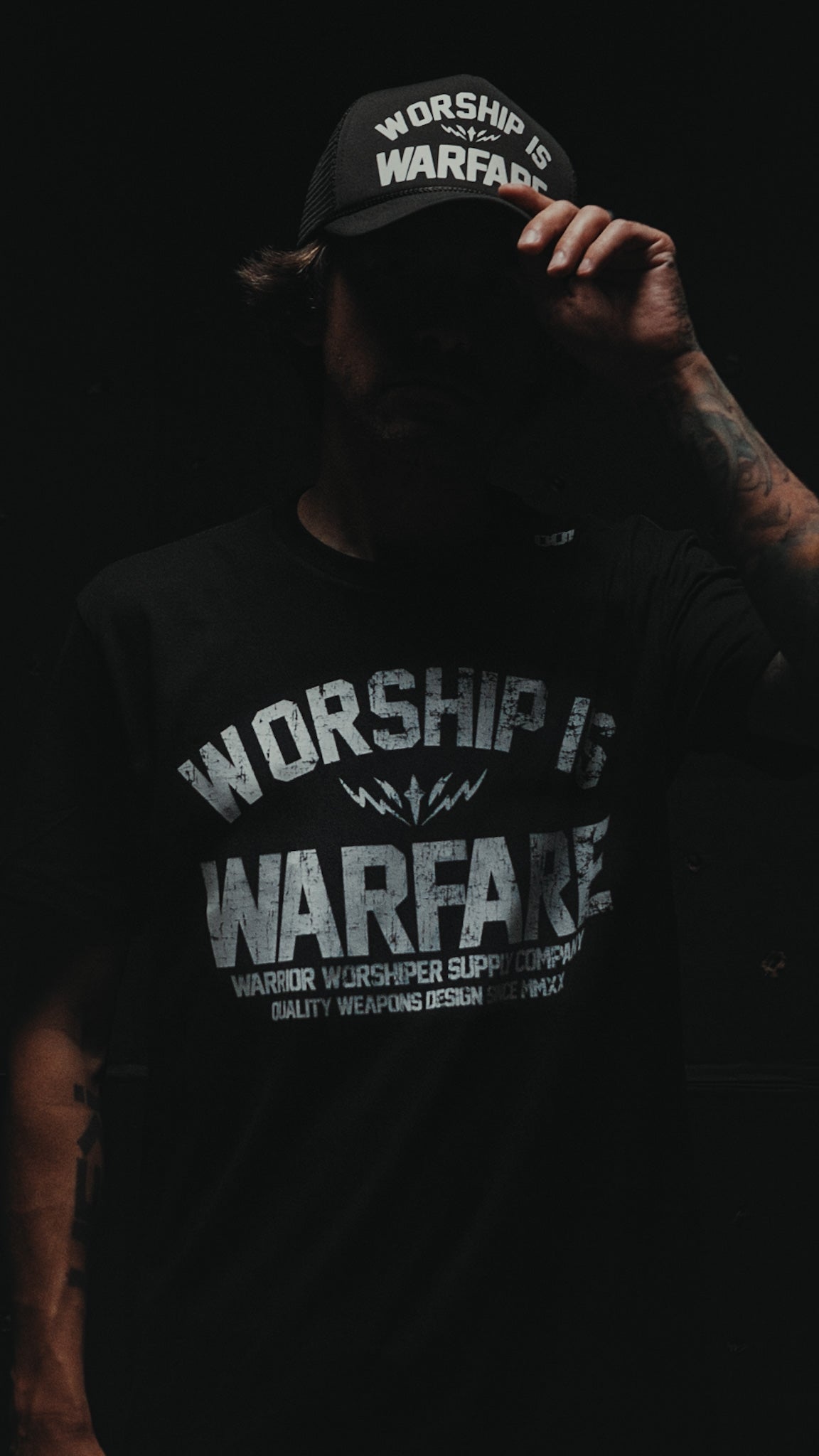 WORSHIP IS WARFARE V2 STANDARD ISSUE "PREMIUM" TEE IN BLACK