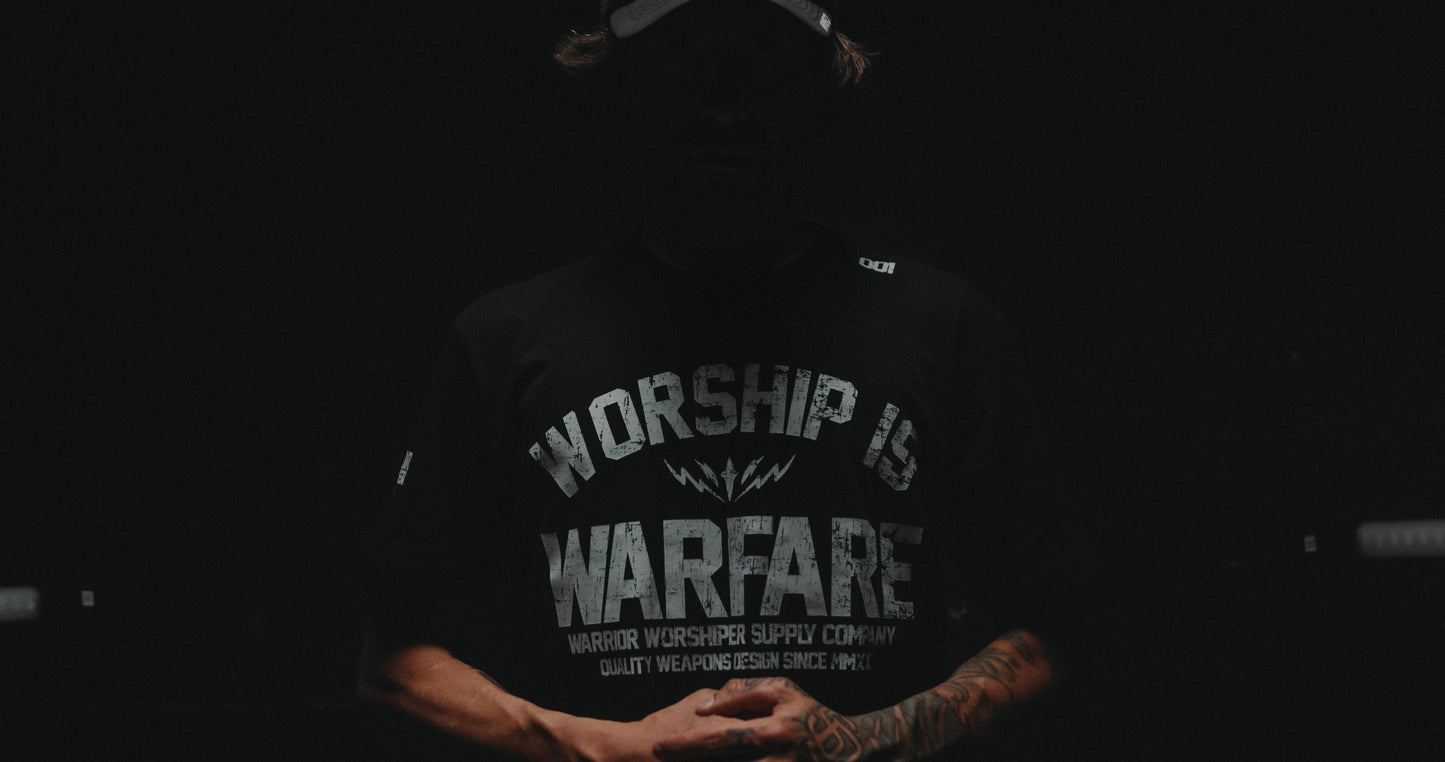 WORSHIP IS WARFARE V2 STANDARD ISSUE "PREMIUM" TEE IN BLACK