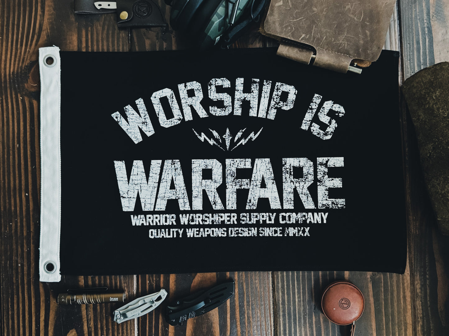 WORSHIP IS WARFARE SMALL CANVAS FLAG (LIMITED)