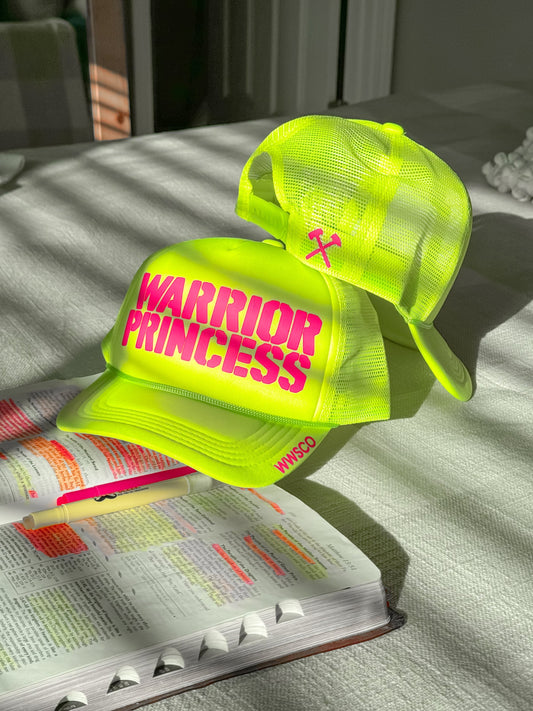 WARRIOR PRINCESS TRUCKER HAT IN NEON YELLOW