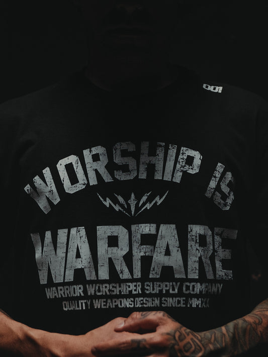 WORSHIP IS WARFARE V2 STANDARD ISSUE "PREMIUM" TEE IN BLACK