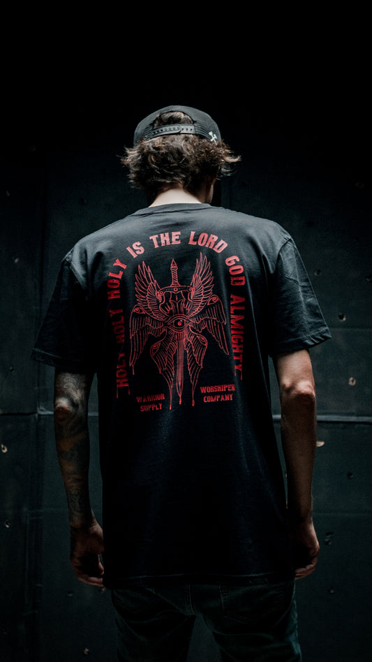 HOLY HOLY HOLY SERAPHIM "PREMIUM" STANDARD FIT TEE IN BLACK