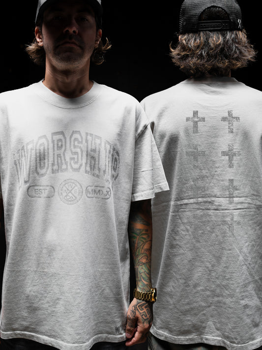 CROSSES WORSHIP "PREMIUM" HEAVY TEE IN FADED BONE