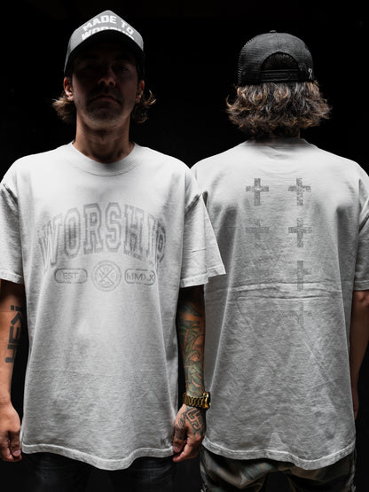 CROSSES WORSHIP "PREMIUM" HEAVY KNIT TEE IN FADED BONE 7.1 oz
