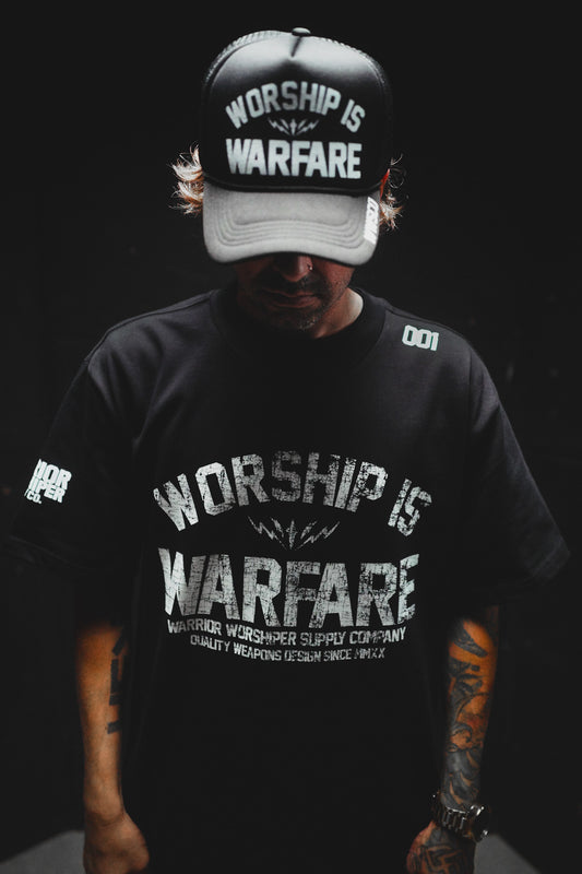 WORSHIP IS WARFARE V2 "PREMIUM" HEAVY TEE IN BLACK