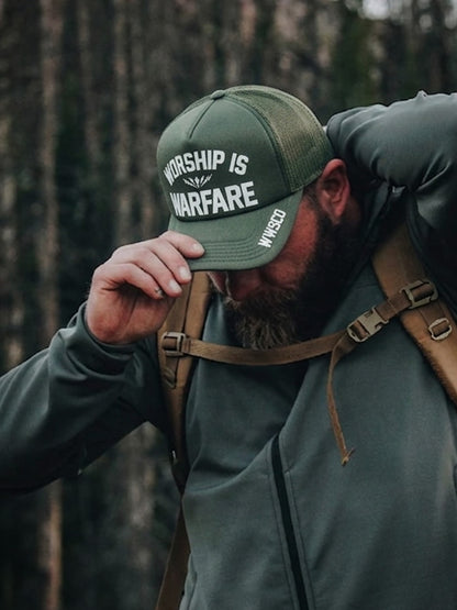[NEW] WORSHIP IS WARFARE FOAM TRUCKER HAT V2 IN CYPRESS