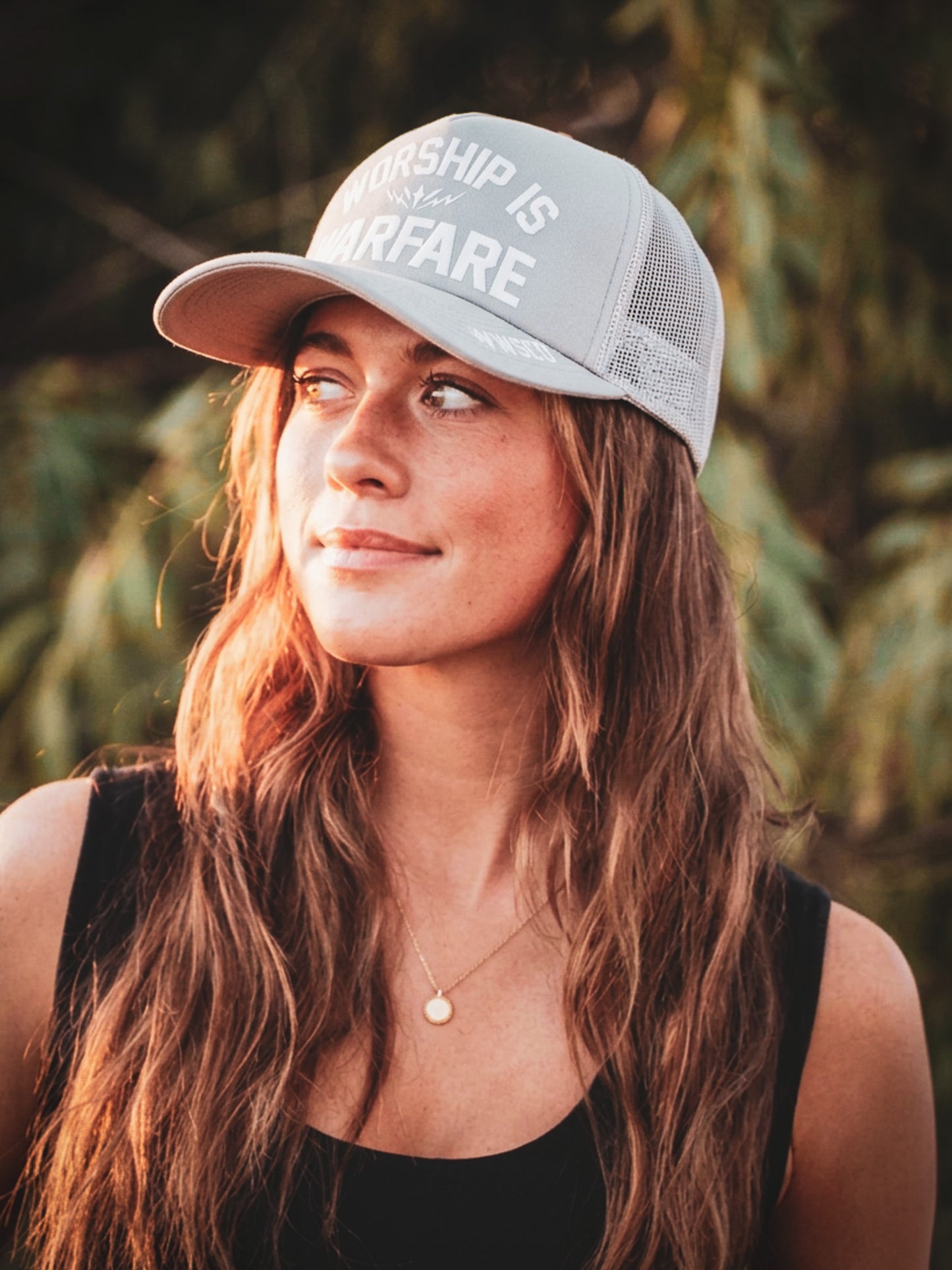 [NEW] WORSHIP IS WARFARE FOAM TRUCKER HAT V2 IN BONE