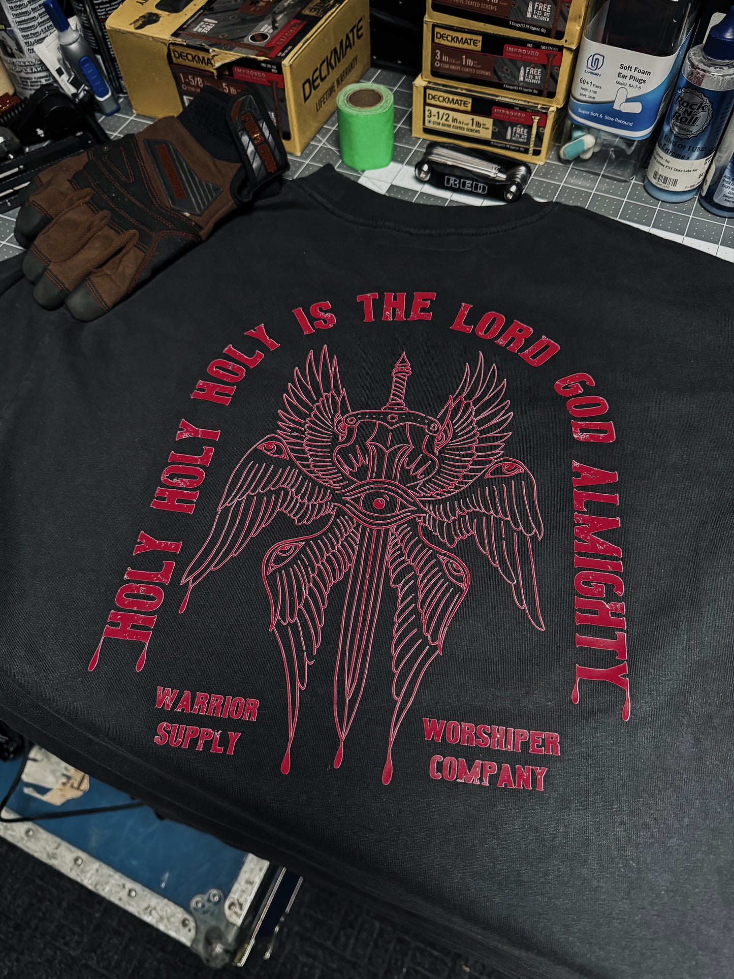 HOLY HOLY HOLY SERAPHIM  "PREMIUM" HEAVY TEE 7.1 oz IN FADED BLACK