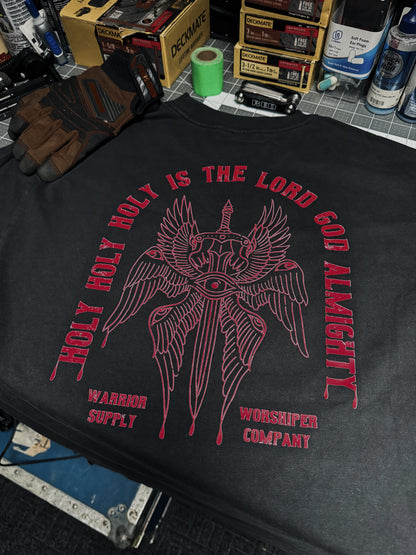 HOLY HOLY HOLY SERAPHIM  "PREMIUM" HEAVY TEE 7.1 oz IN FADED BLACK