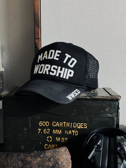 MADE TO WORSHIP TRUCKER HAT IN BLACK