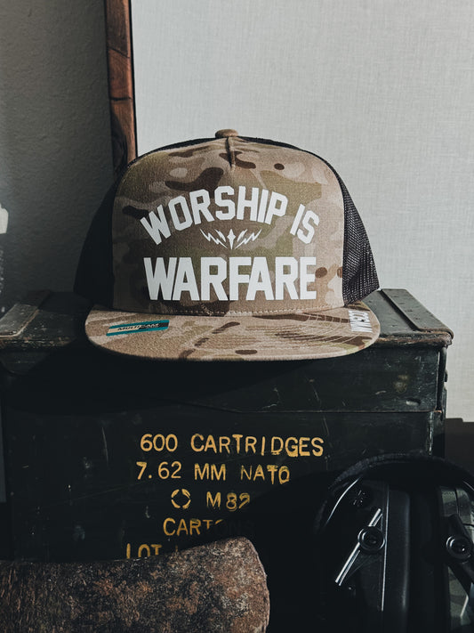 WORSHIP IS WARFARE TAN CAMO SNAPBACK HAT [LIMITED]