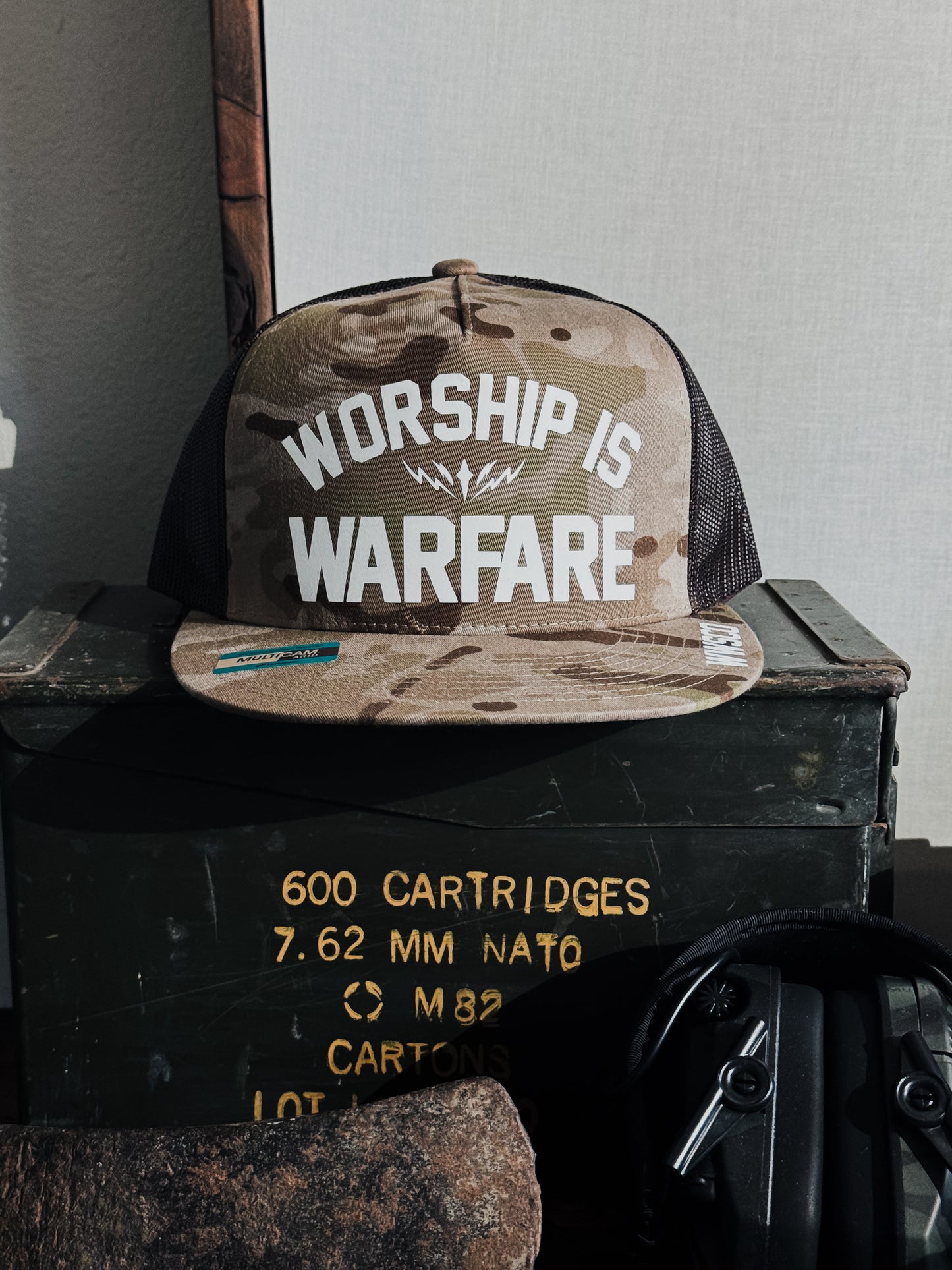 WORSHIP IS WARFARE TAN CAMO SNAPBACK HAT [SMALL BATCH]