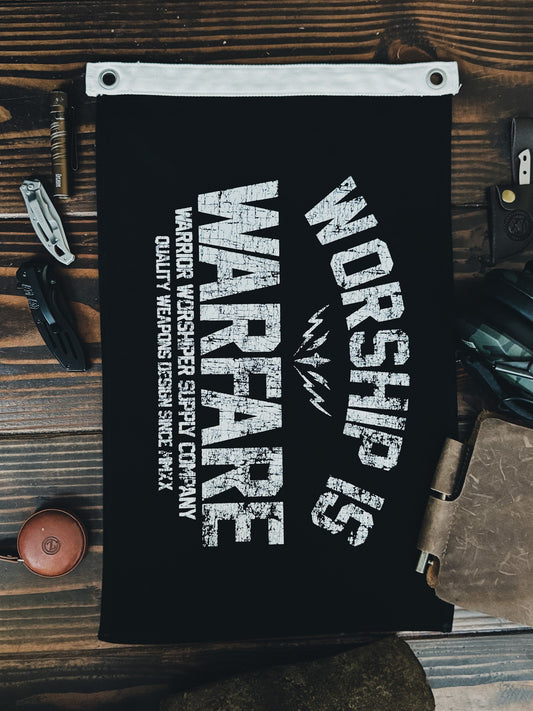 WORSHIP IS WARFARE SMALL CANVAS FLAG