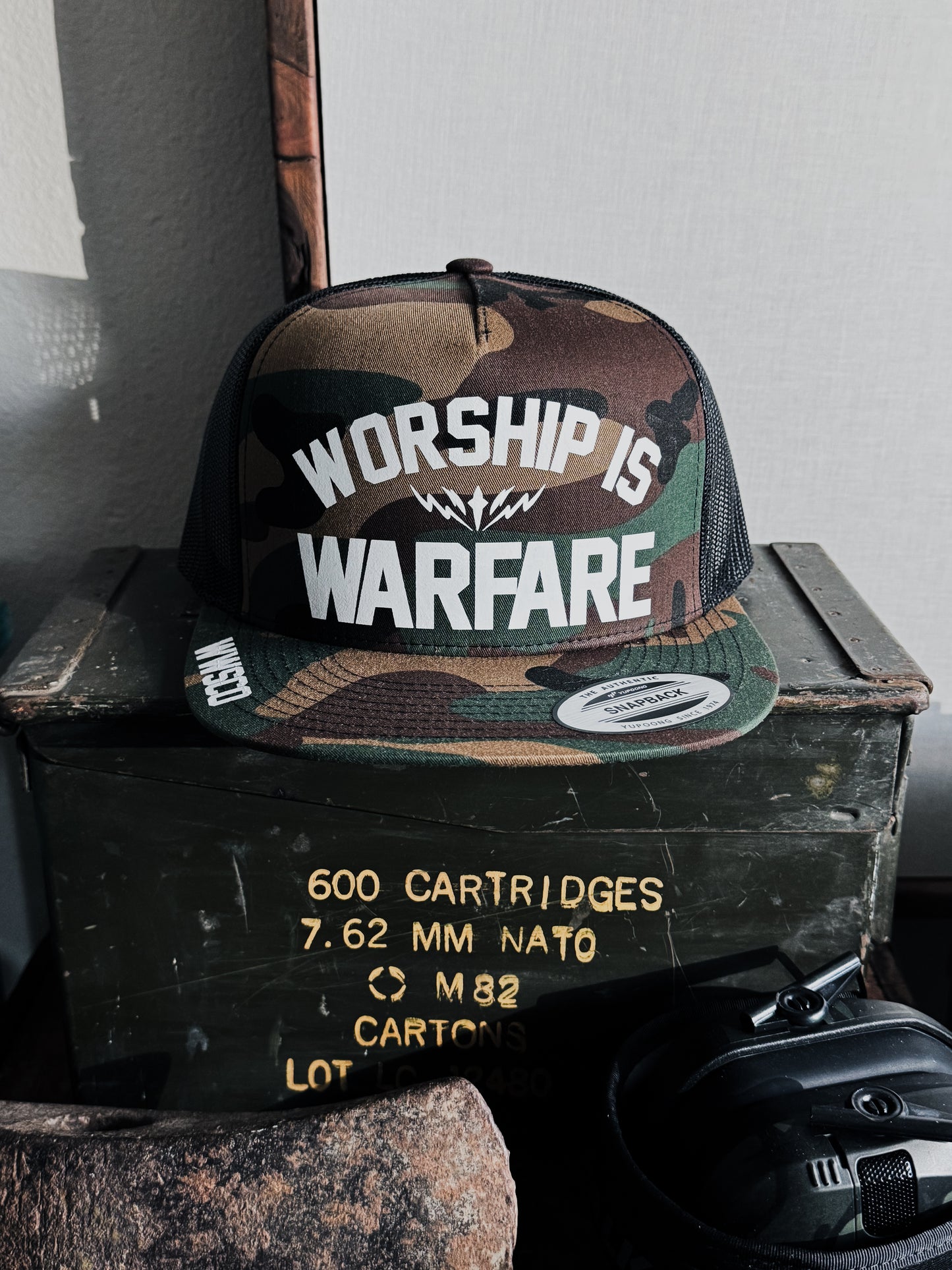 WORSHIP IS WARFARE CAMO SNAPBACK HAT [SMALL BATCH]