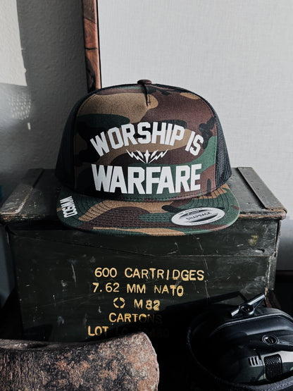 WORSHIP IS WARFARE CAMO SNAPBACK HAT [SMALL BATCH]