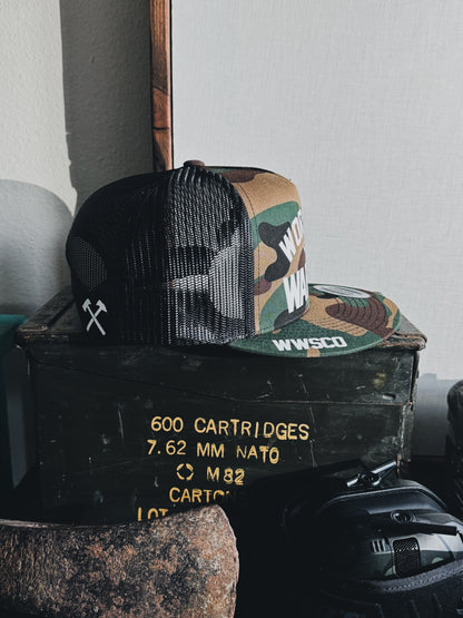 WORSHIP IS WARFARE CAMO SNAPBACK HAT [LIMITED]