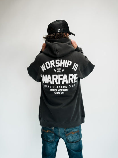 WORSHIP IS WARFARE - RELAX FIT - FADED BLK HOODIE