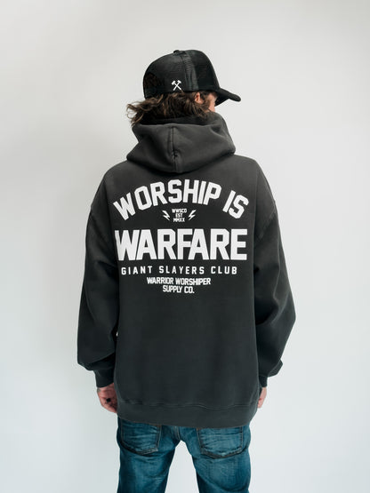 WORSHIP IS WARFARE - RELAX FIT - FADED BLK HOODIE