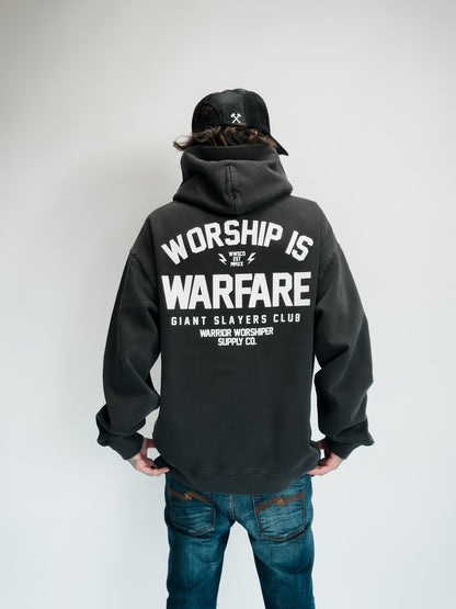 WORSHIP IS WARFARE - RELAX FIT - FADED BLK HOODIE