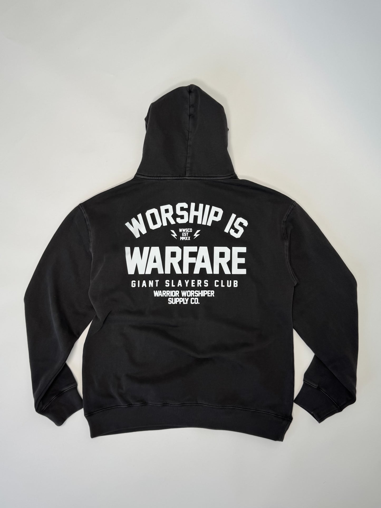 WORSHIP IS WARFARE - RELAX FIT - FADED BLK HOODIE