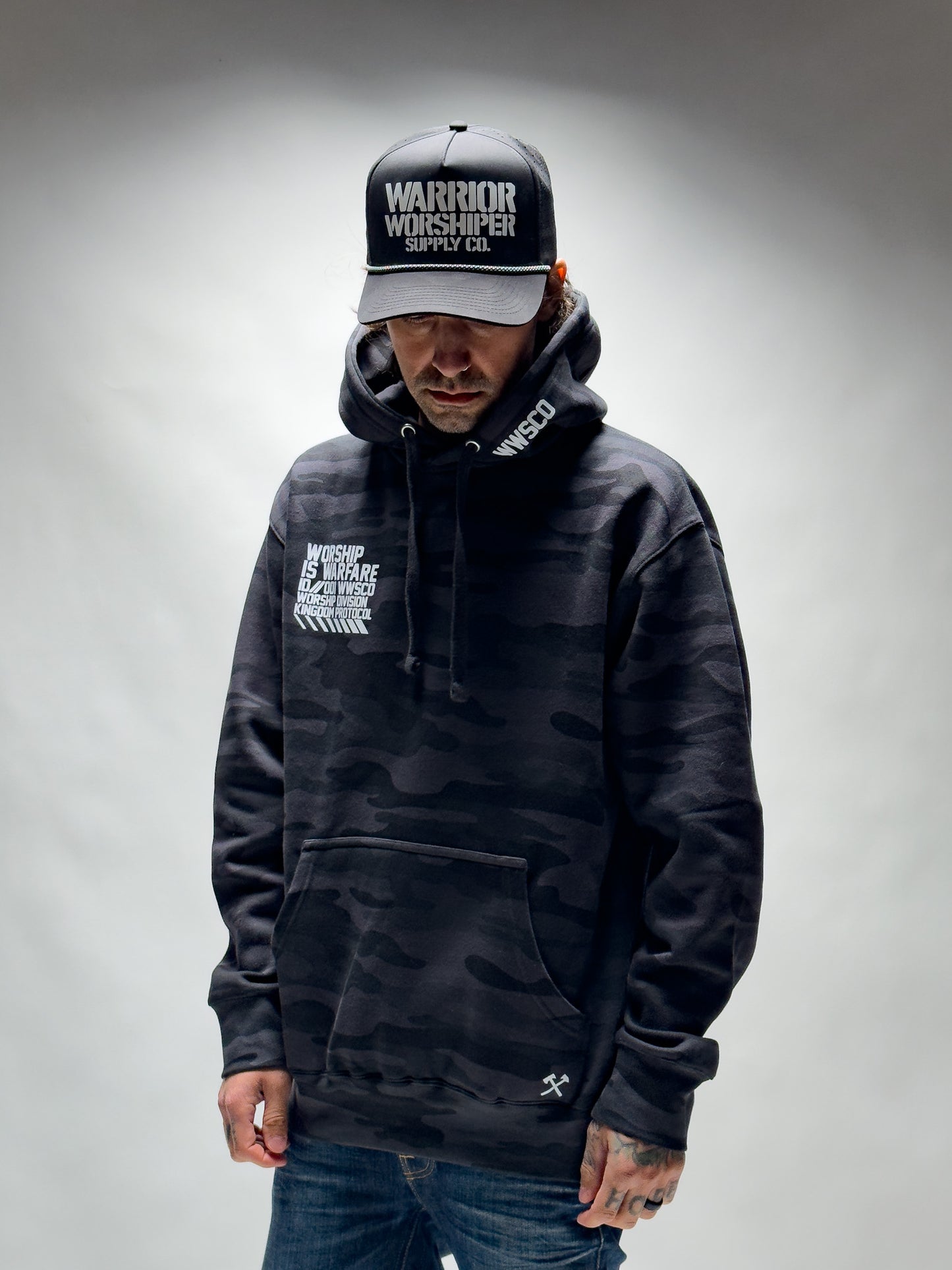 WORSHIP IS WARFARE V1 "PREMIUM" MIDNIGHT CAMO HOODIE [LIMITED]
