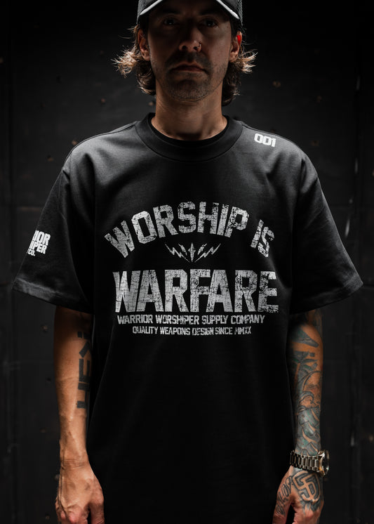 WORSHIP IS WARFARE V2 "PREMIUM" HEAVY TEE IN BLACK
