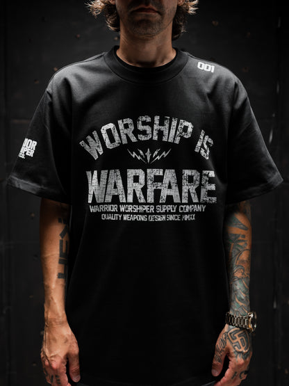 WORSHIP IS WARFARE V2 "PREMIUM" HEAVY KNIT TEE IN BLACK