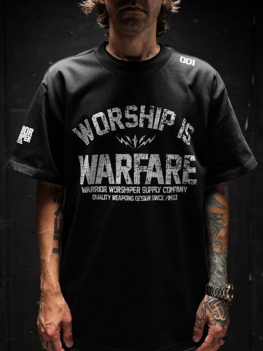 WORSHIP IS WARFARE V2 "PREMIUM" HEAVY TEE IN BLACK