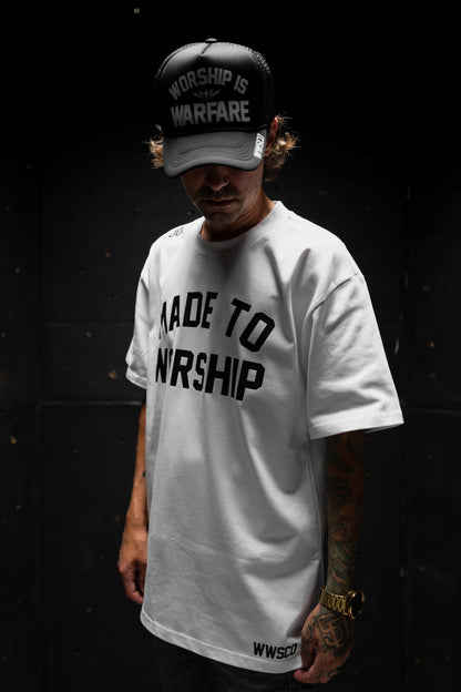 MADE TO WORSHIP "PREMIUM" HEAVY  KNIT TEE IN WHITE 8.2 oz