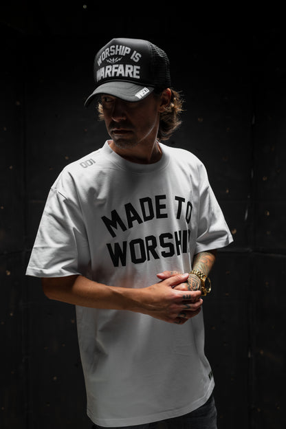 MADE TO WORSHIP "PREMIUM" HEAVY  KNIT TEE IN WHITE 8.2 oz