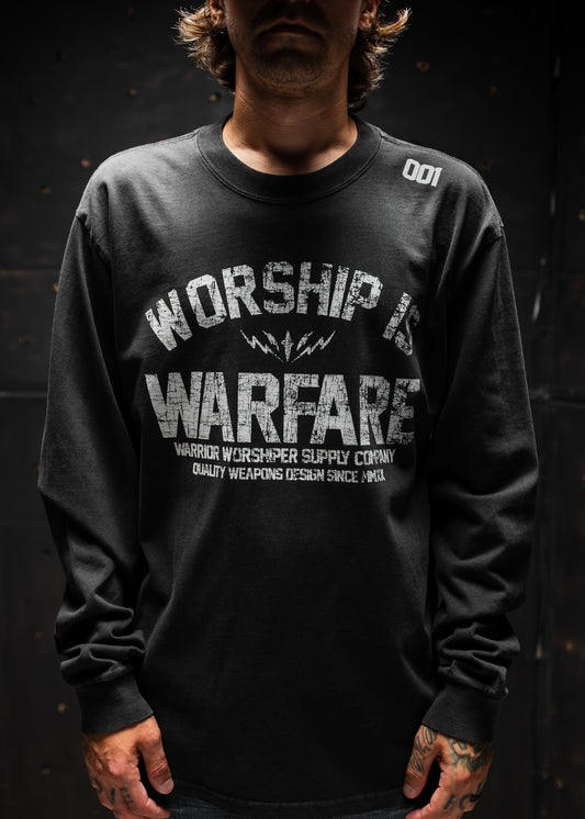 WORSHIP IS WARFARE V2 "PREMIUM" HEAVY L/S IN FADED BLACK