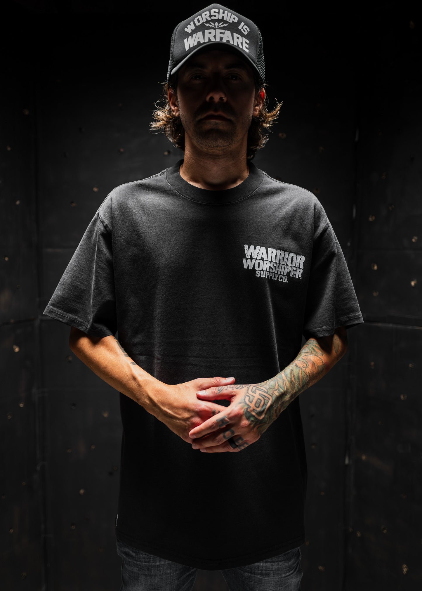 VICTORY IS INEVITABLE "PREMIUM" HEAVY KNIT TEE IN FADED BLACK 7.1 oz