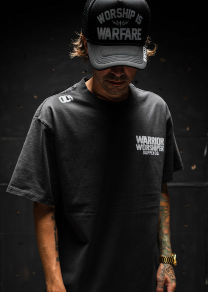 VICTORY IS INEVITABLE "PREMIUM" HEAVY KNIT TEE IN FADED BLACK 7.1 oz
