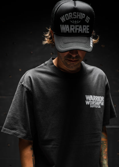 VICTORY IS INEVITABLE "PREMIUM" HEAVY KNIT TEE IN FADED BLACK 7.1 oz
