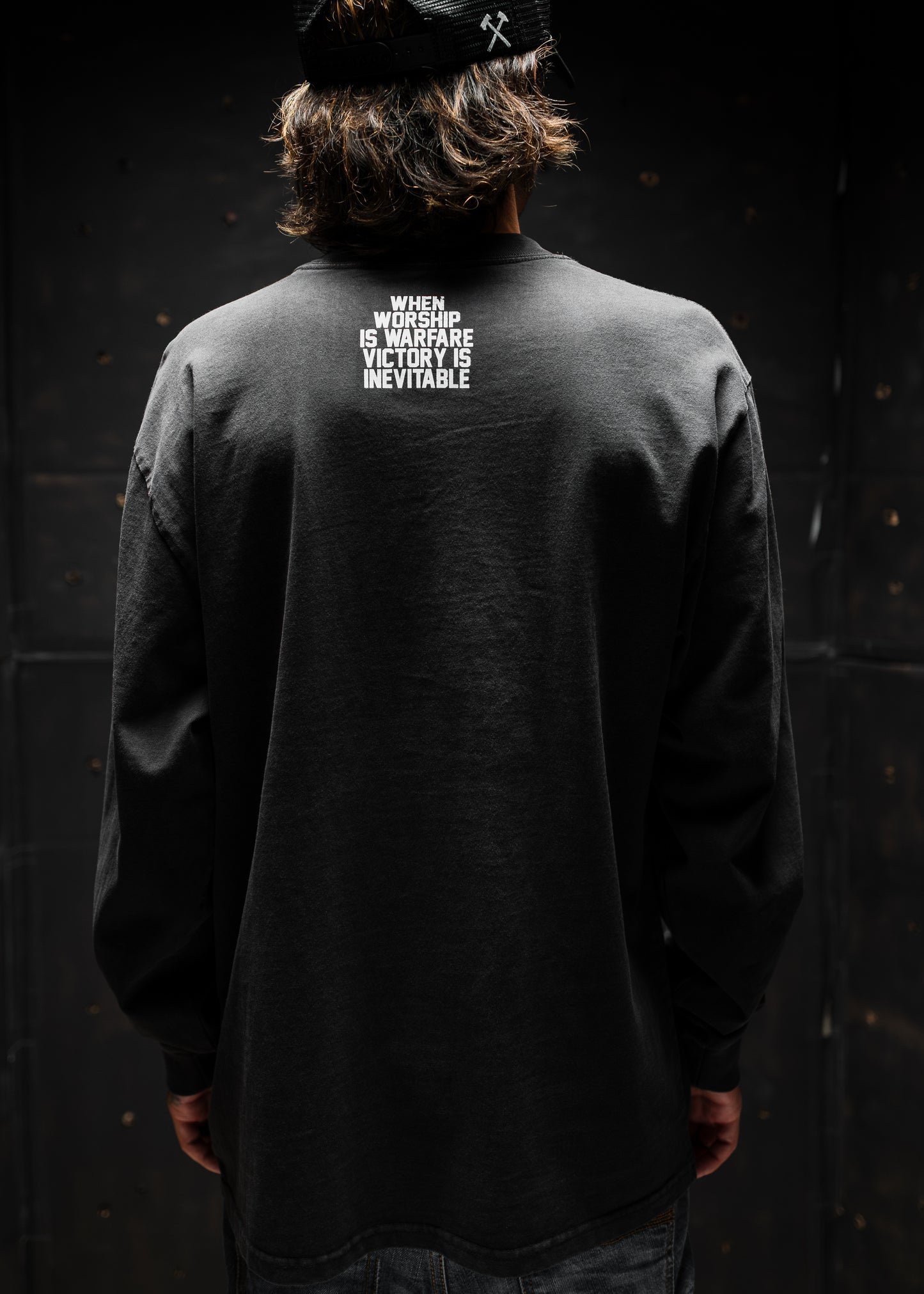 WORSHIP IS WARFARE V2 "PREMIUM" HEAVY KNIT L/S IN FADED BLACK 7.1 oz