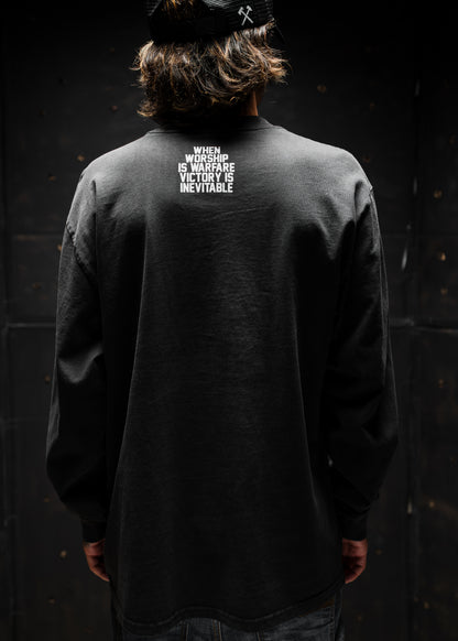 WORSHIP IS WARFARE V2 "PREMIUM" HEAVY KNIT L/S IN FADED BLACK 7.1 oz