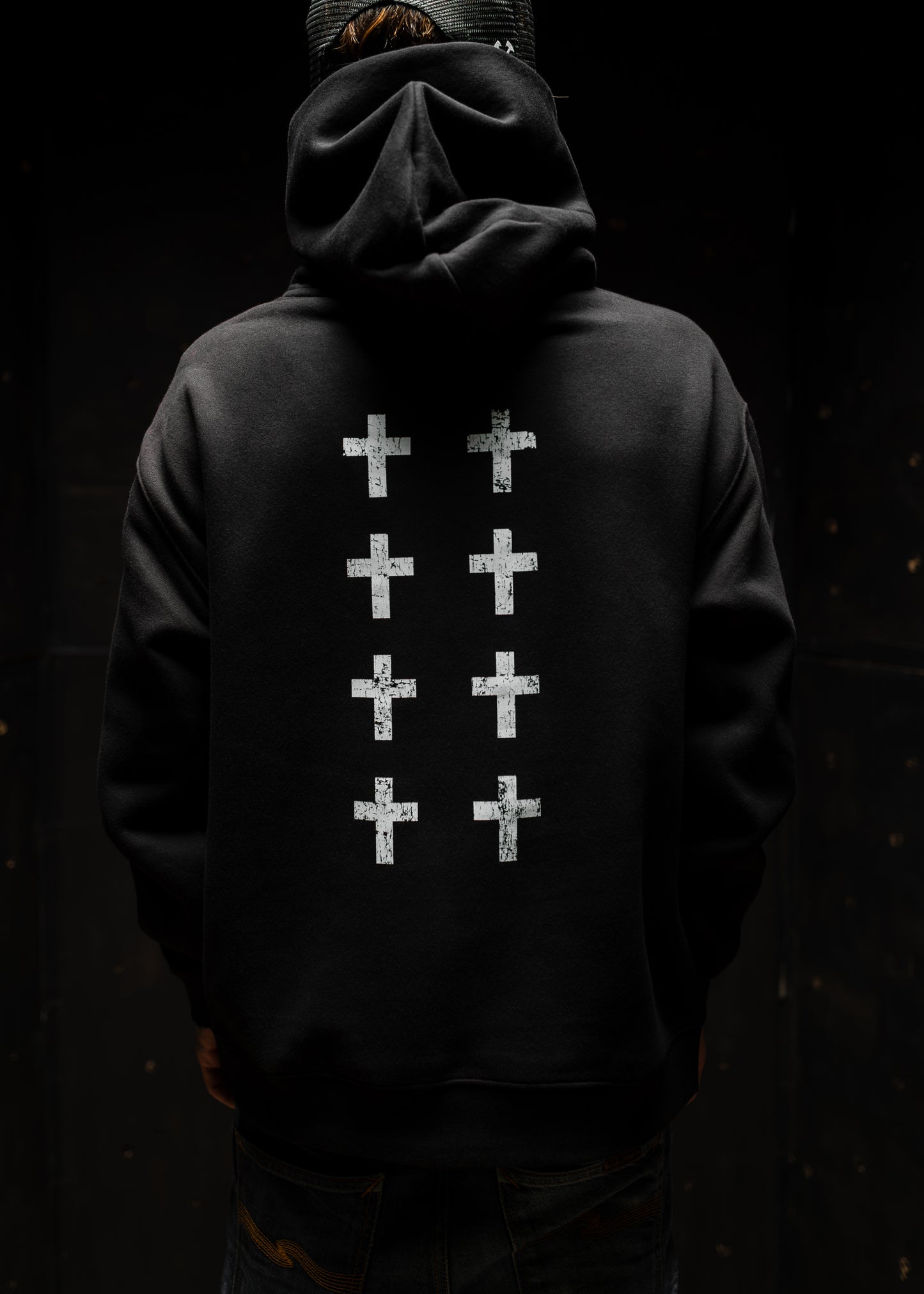 CROSSES WORSHIP DISTRESSED "PREMIUM" HOODIE IN BLACK