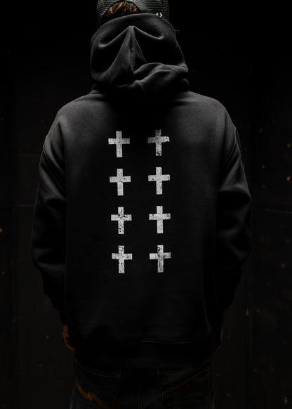 CROSSES WORSHIP DISTRESSED "PREMIUM" HOODIE IN BLACK