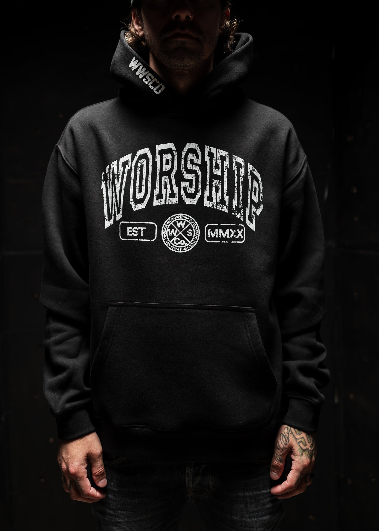 CROSSES WORSHIP DISTRESSED "PREMIUM" HOODIE IN BLACK