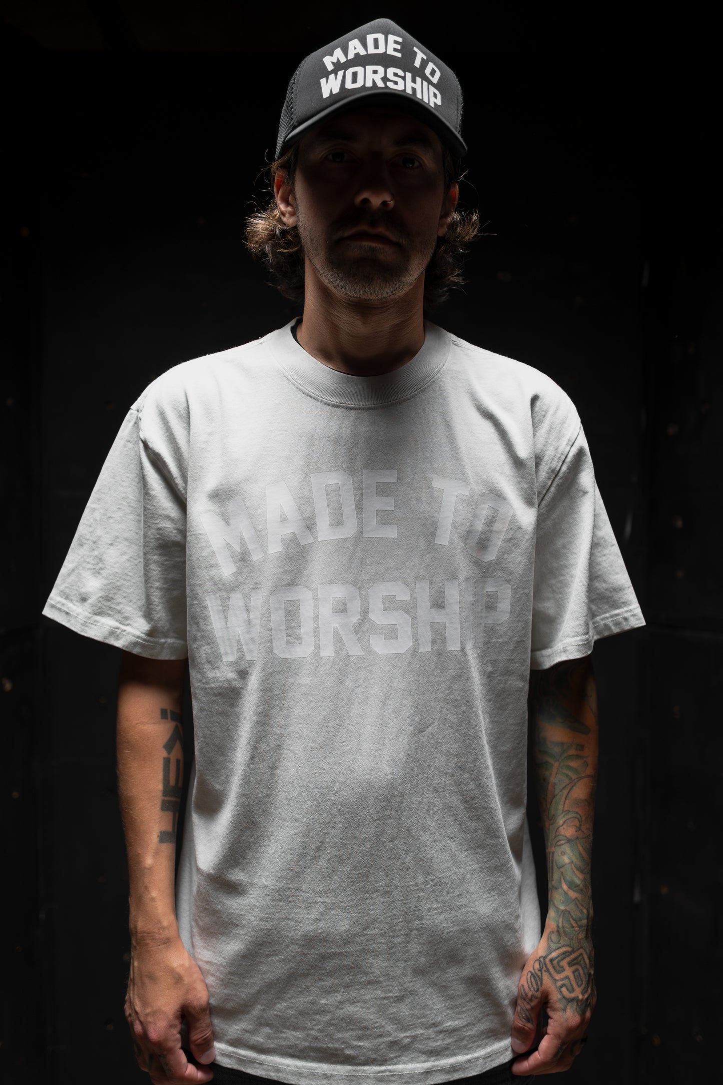 MADE TO WORSHIP "PREMIUM" HEAVY KNIT TEE IN FADED BONE 7.1 oz