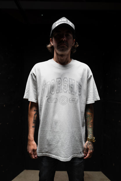 CROSSES WORSHIP "PREMIUM" HEAVY KNIT TEE IN FADED BONE 7.1 oz