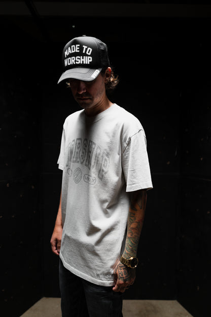 CROSSES WORSHIP "PREMIUM" HEAVY KNIT TEE IN FADED BONE 7.1 oz