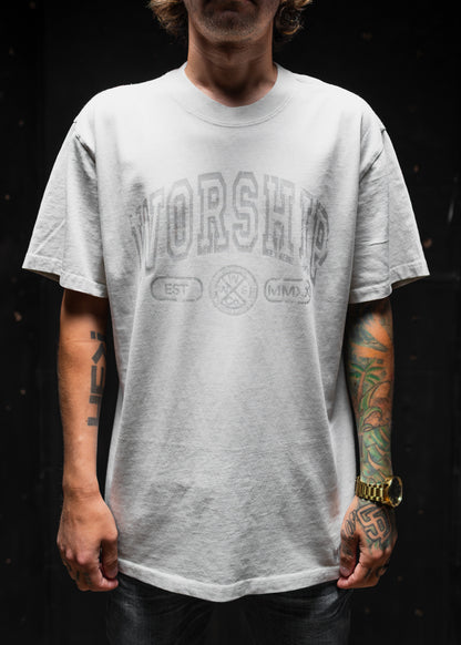 CROSSES WORSHIP "PREMIUM" HEAVY KNIT TEE IN FADED BONE 7.1 oz
