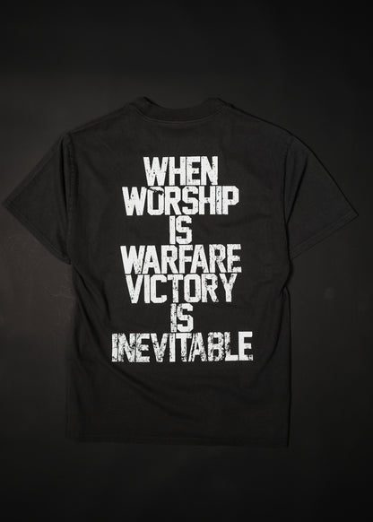VICTORY IS INEVITABLE "PREMIUM" HEAVY KNIT TEE IN FADED BLACK 7.1 oz