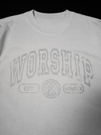 CROSSES WORSHIP "PREMIUM" HEAVY KNIT TEE IN FADED BONE 7.1 oz