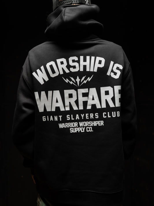 WORSHIP IS WARFARE V2 BACK EDITION "PREMIUM" HOODIE IN BLACK