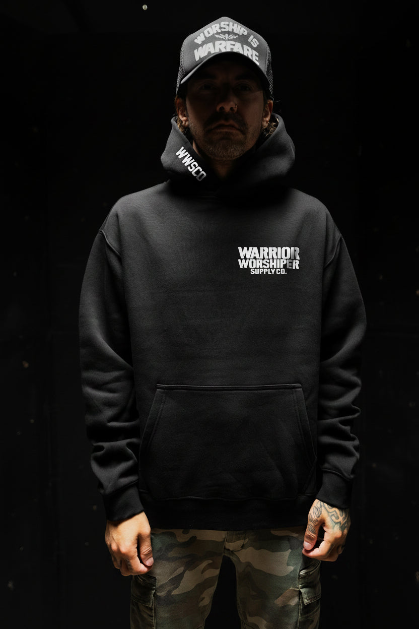 WORSHIP IS WARFARE V2 "PREMIUM" FLAGSHIP HOODIE IN BLACK