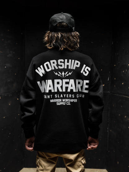 WORSHIP IS WARFARE V2 BACK EDITION "PREMIUM" RELAX FIT SWEATSHIRT IN BLACK