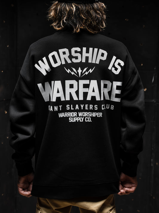 WORSHIP IS WARFARE V2 BACK EDITION "PREMIUM" RELAX FIT SWEATSHIRT IN BLACK