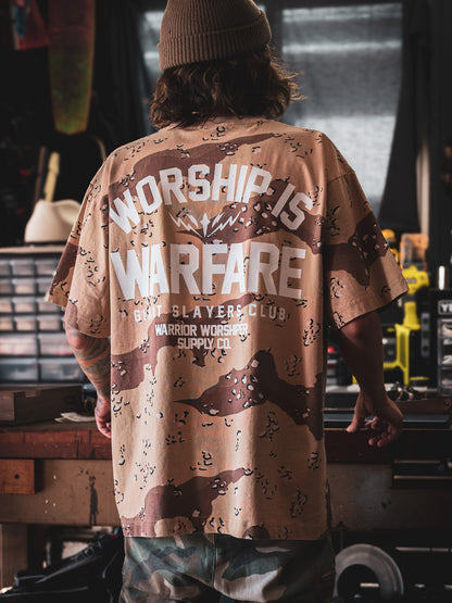[NEW] WORSHIP IS WARFARE V2 OVERSIZED BOX TEE 7.5 oz IN VINTAGE DESERT CAMO